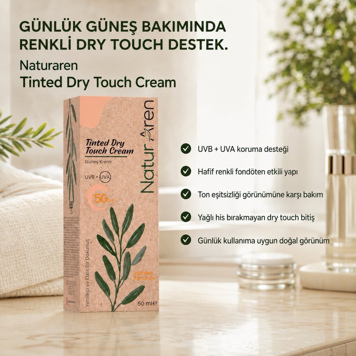Tinted Dry Touch Fondötenli BB Güneş Kremi SPF 50+ 50 ML - Görsel 2